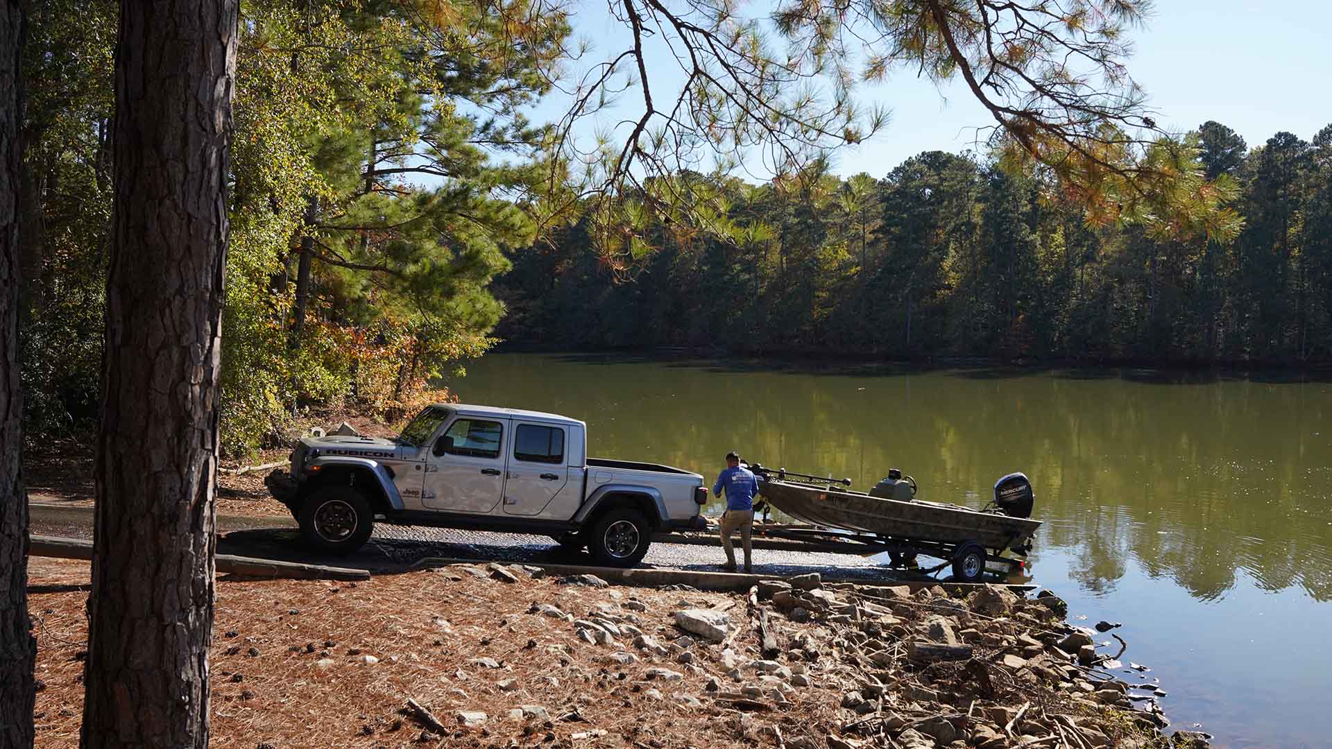 An angler launches their boat at Georgia Park in Troup County. Visit LaGrange, Georgia.