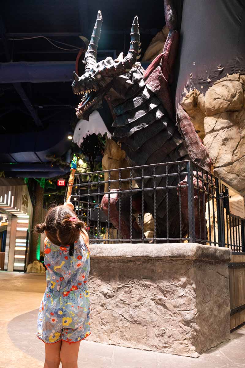 A young guest enjoys MagiQuest, a dry land activity at Great Wolf Lodge in LaGrange, Georgia.