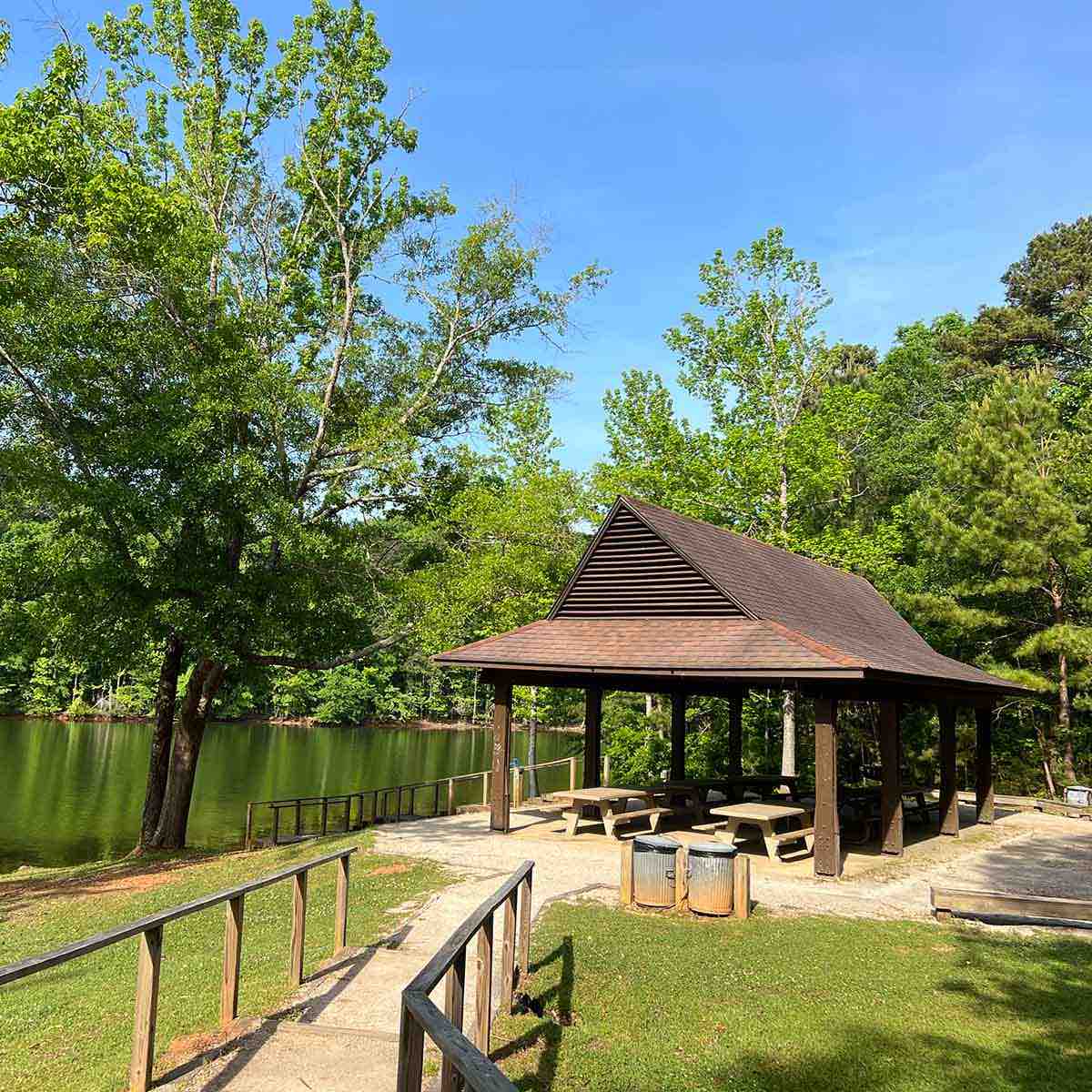 A pavilion for picnicking at Horace King Park on West Point Lake.
