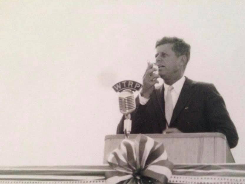 John F. Kennedy speaks during a campaign stop in LaGrange, Georgia. October 10, 1960.