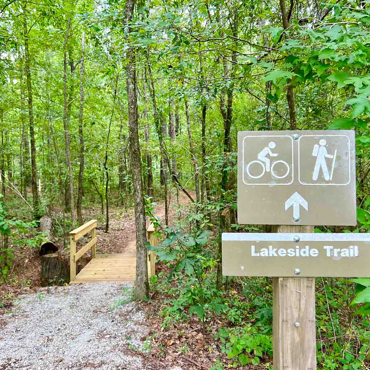 Signage for West Point lakeside trail, in LaGrange, Georgia.