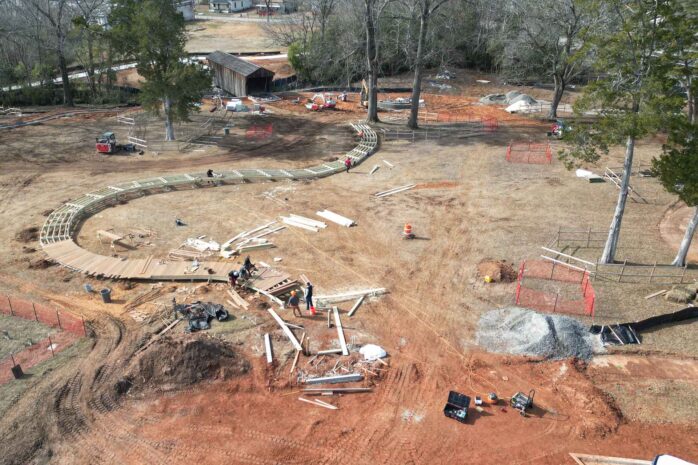 Construction continues on the boardwalk that bisects the Mulberry Street Cemetery.