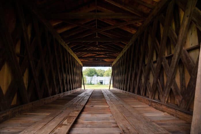 Horace King's truss-style covered bridge, located near his grave at Mulberry Street Cemetery in LaGrange, Georgia.