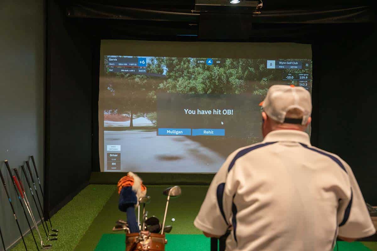 Golfer practices his game at Practice Swing Center Golf in LaGrange, Georgia.