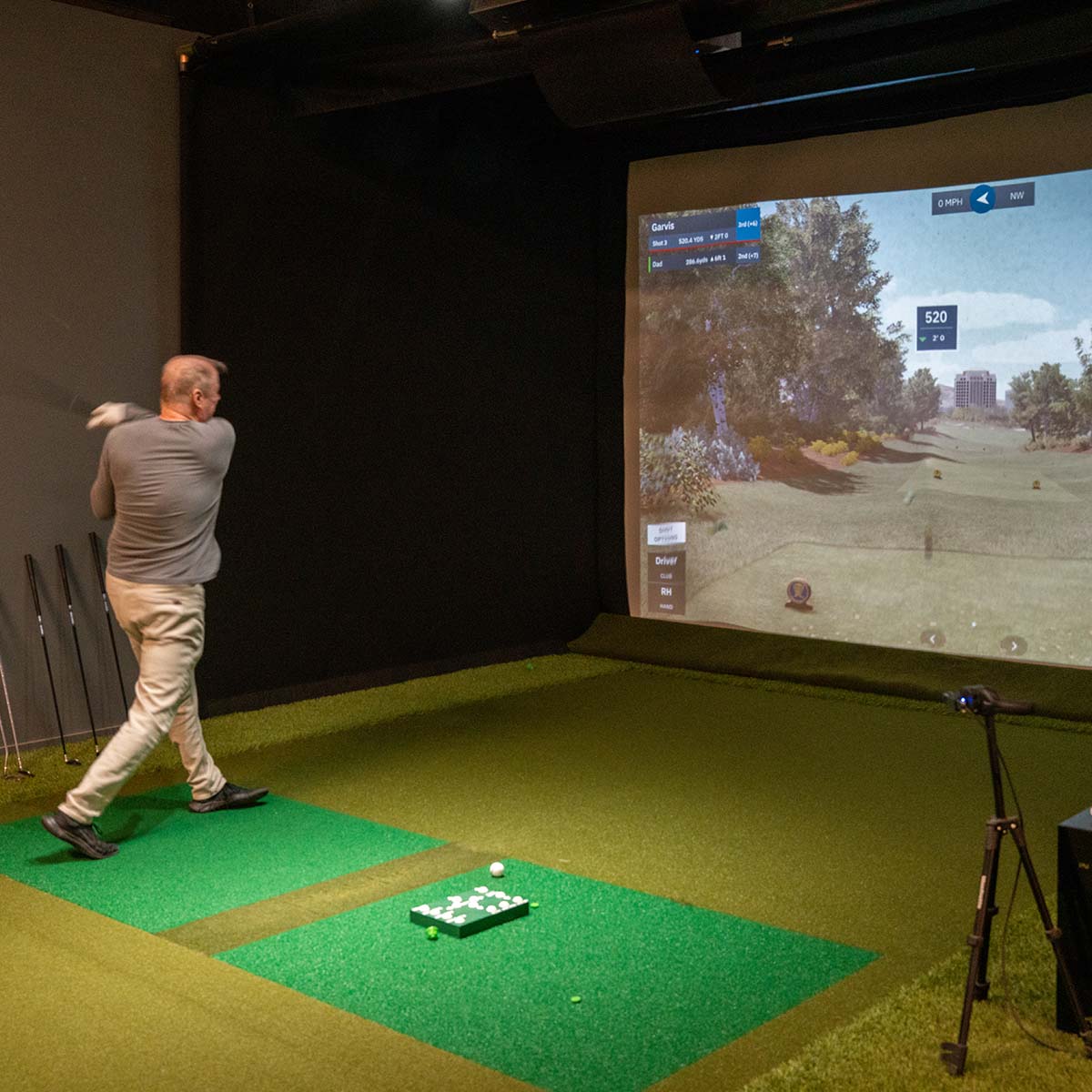 Golfer practices his game at Practice Swing Center Golf in LaGrange, Georgia.