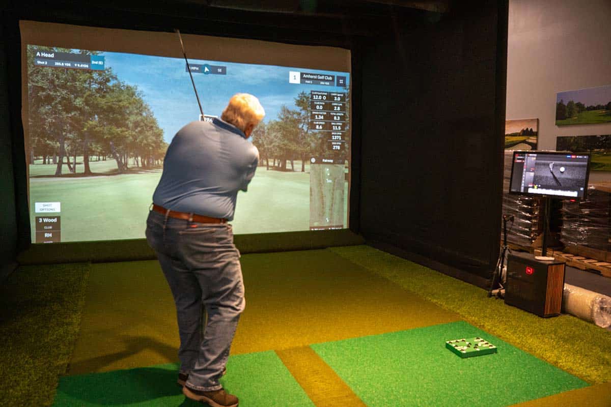 Golfer practices his game at Practice Swing Center Golf in LaGrange, Georgia.