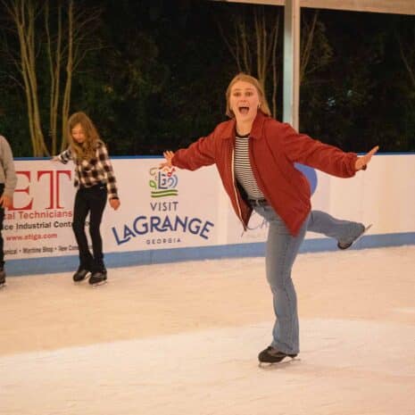 Woman ice skates at Sweetland Amphitheatre in LaGrange, Georgia.