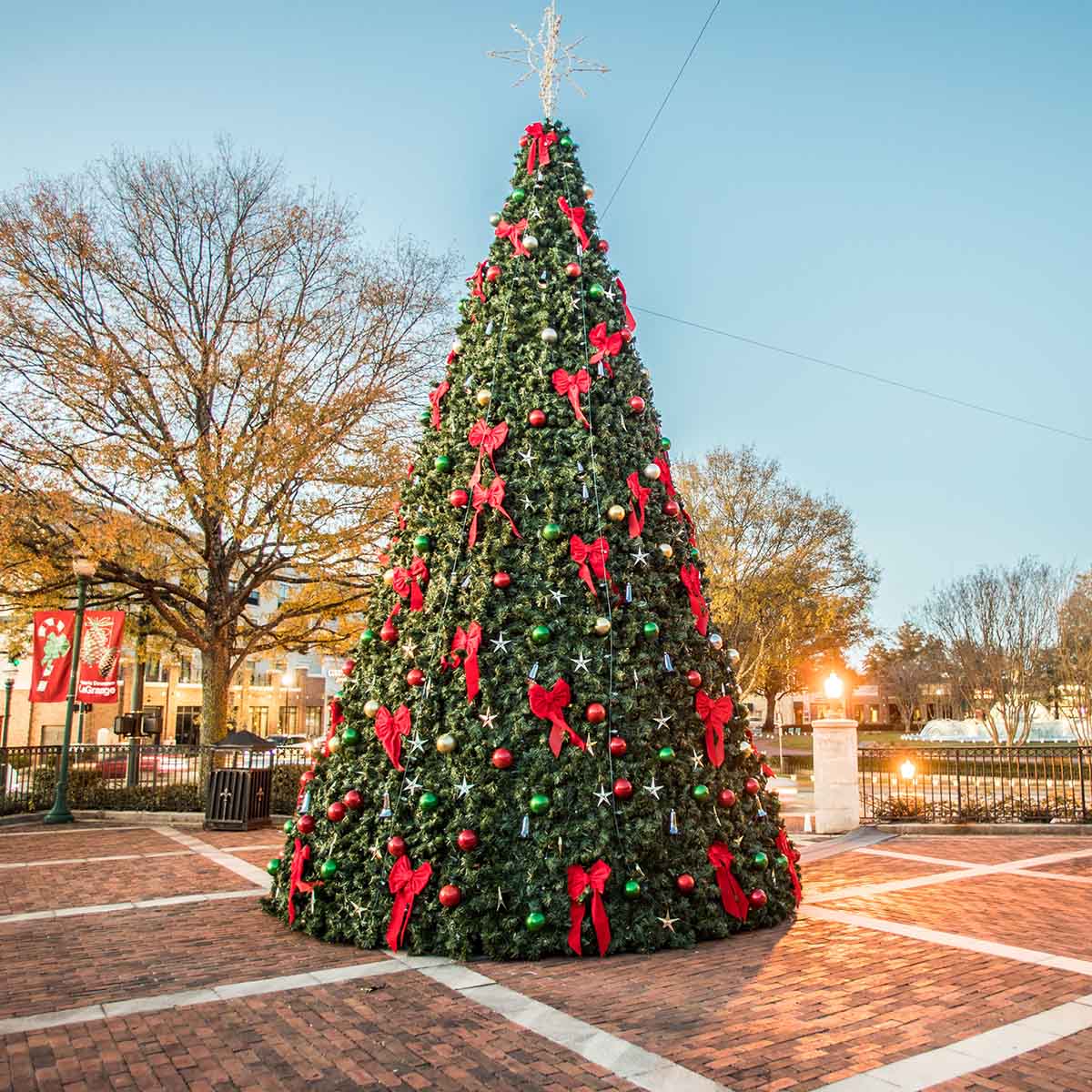Large decorated Christmas tree in downtown LaGrange, Georgia.
