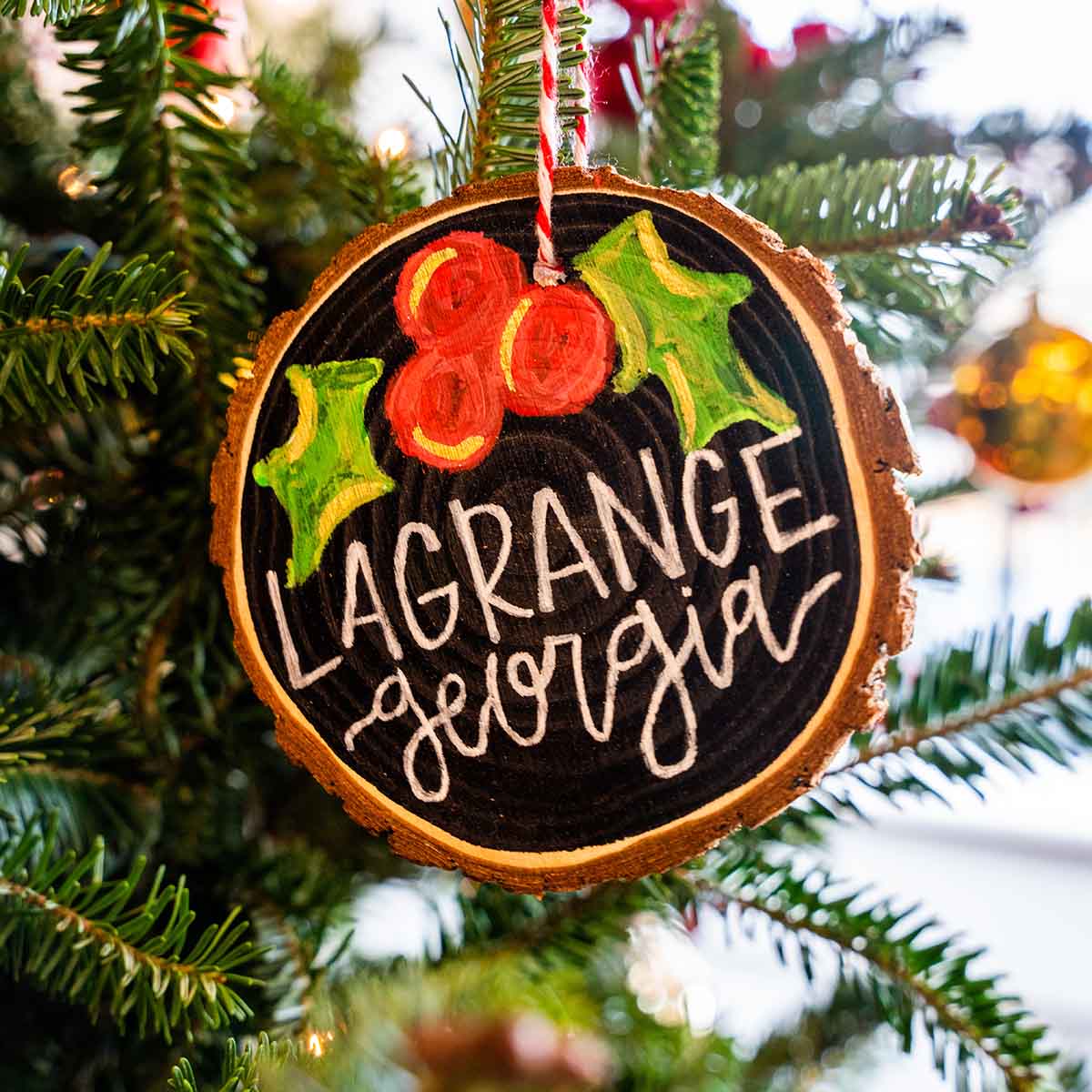 A Christmas ornament showcasing LaGrange, Georgia.