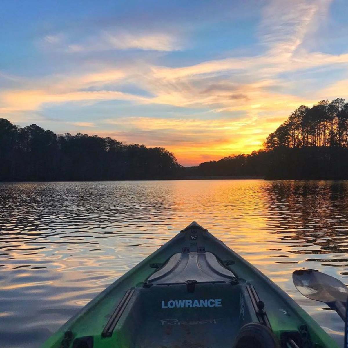 A sunset, taken from a kayak, on West Point Lake.